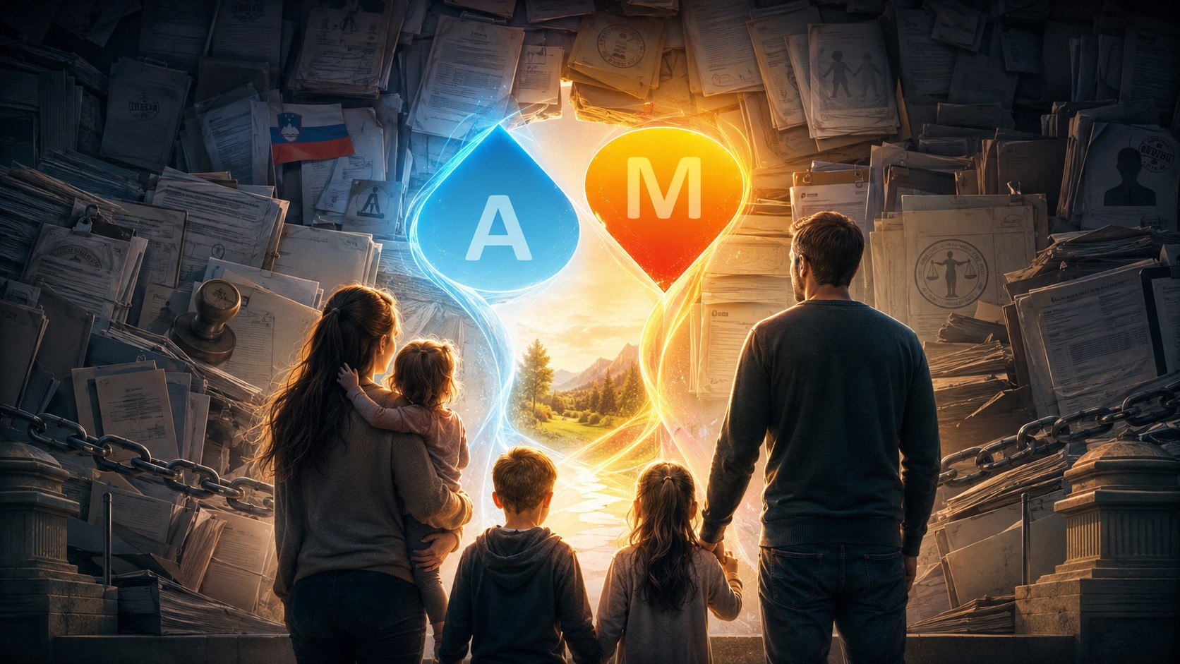 Družina na poti iz labirinta